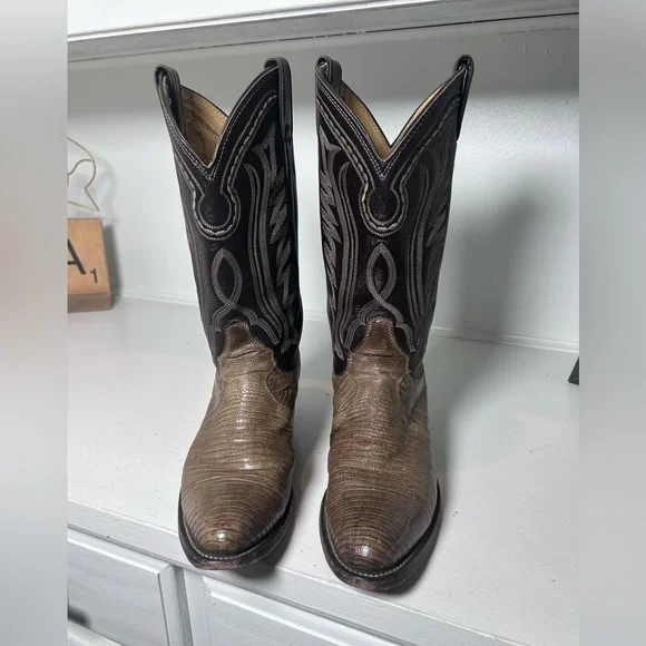 Vintage Justin Lizard Skin Cowboy Boots Women's 7B Brown Western Exotic Leather - Picture 4 of 8